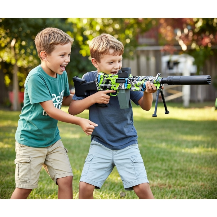 Pușcă de jucărie electrică cu bile gel, tragere automată, model M249, cu lumină, încărcare USB [5]