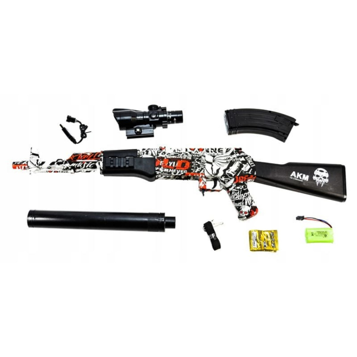 Pușcă de jucărie electrică AKM cu bile gel, tragere automată, cu lunetă și amortizor, încărcare USB [5]