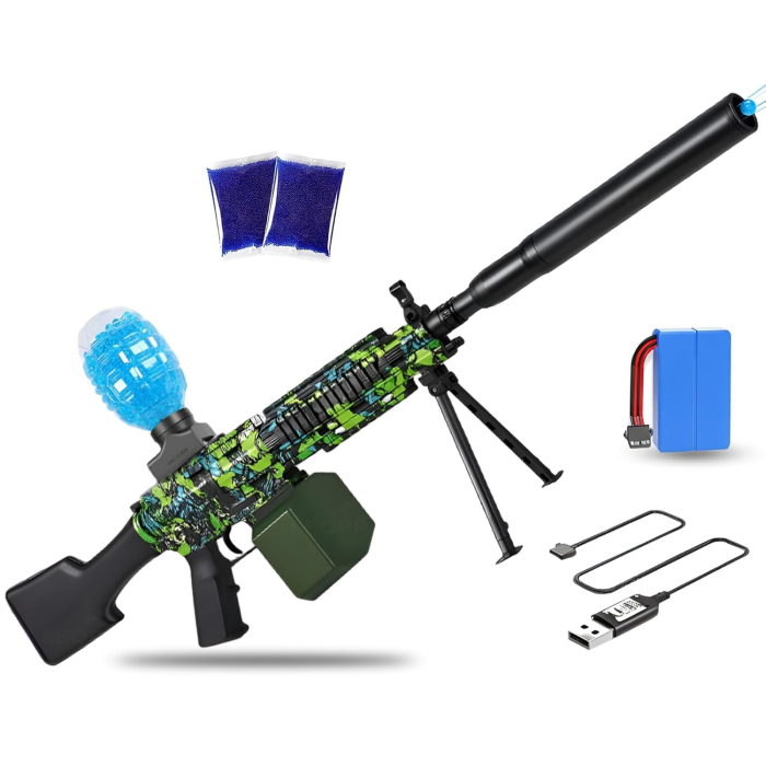 Pușcă de jucărie electrică cu bile gel, tragere automată, model M249, cu lumină, încărcare USB [2]