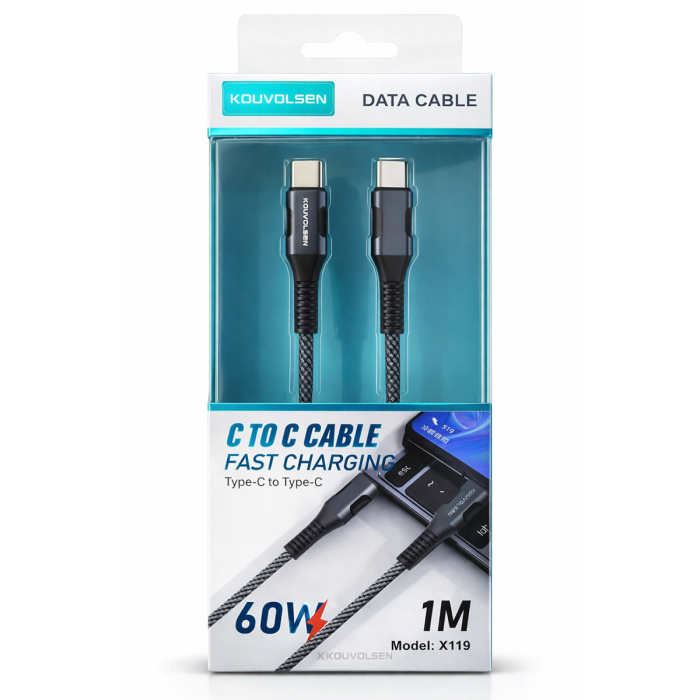 Cablu date și încărcare USB-C la USB-C, 60W, 1m, fast charge, transfer date 500Mb/s, cablu textil rezistent [3]