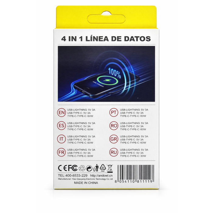 Cablu de date și încărcare 4 în 1, USB - Lightning / USB-C / USB-C, 120W, 1m, încărcare rapidă [4]