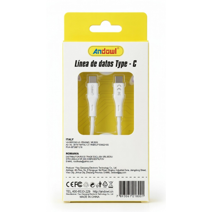 Cablu de date și încărcare USB-C - USB-C, 100W, 1m, încărcare rapidă, fast charge, cablu rezistent, Alb [2]