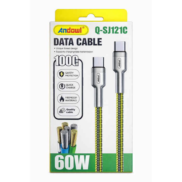 Cablu de date și încărcare USB-C - USB-C, 60W, 1m, încărcare rapidă, cablu textil rezistent [2]