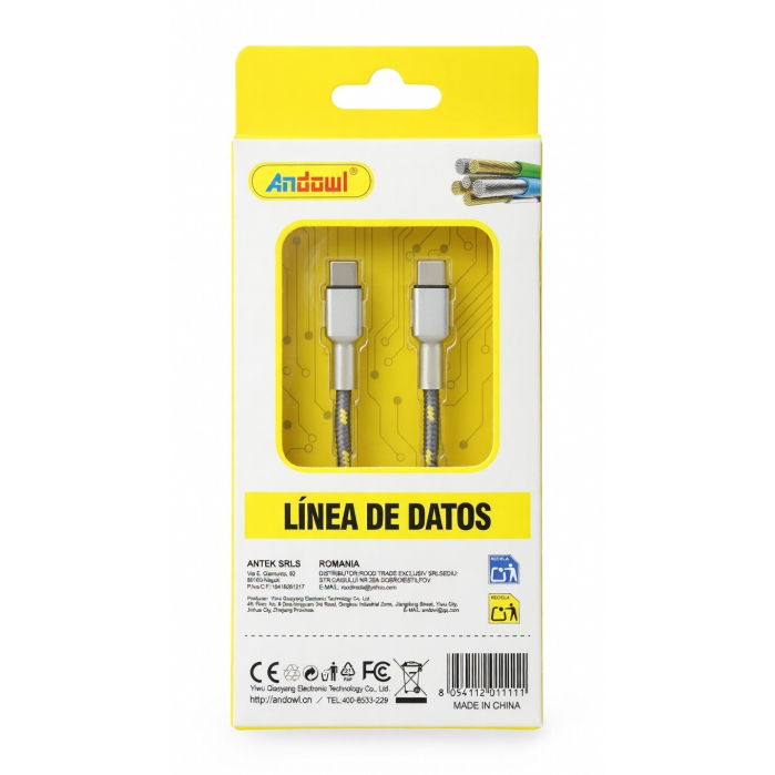 Cablu de date și încărcare USB-C - USB-C, 60W, 1m, încărcare rapidă, cablu textil rezistent [3]