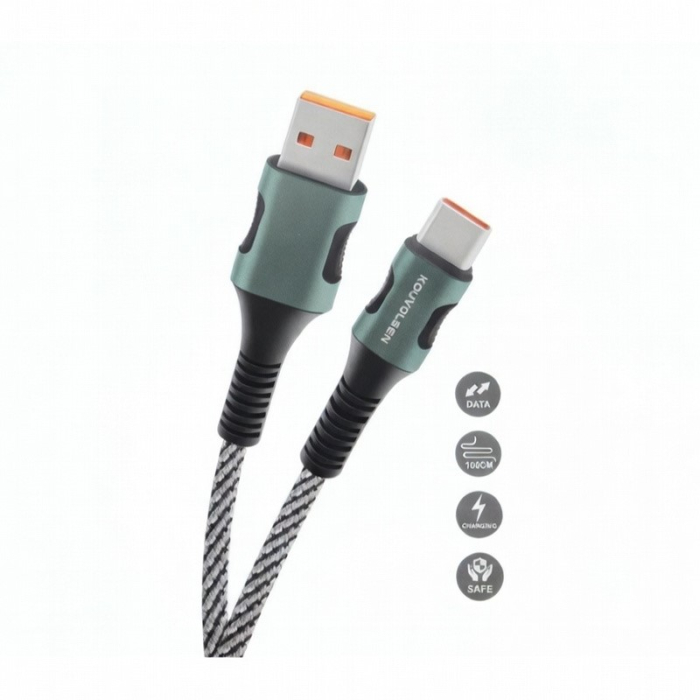 Cablu de date și încărcare USB - USB-C, 2.4A, 1m, fast charge, cablu textil rezistent [2]