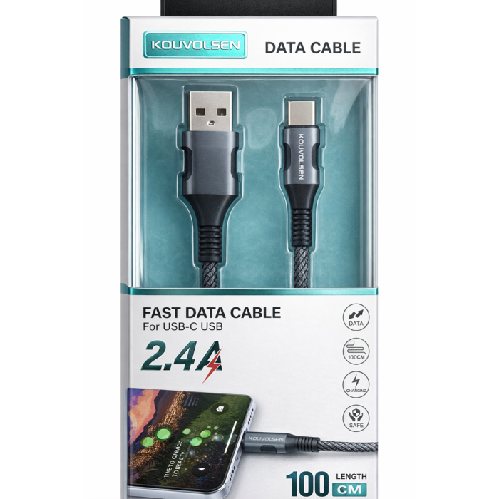 Cablu de date și încărcare USB - USB-C, 2.4A, 1m, fast charge, cablu textil rezistent [3]