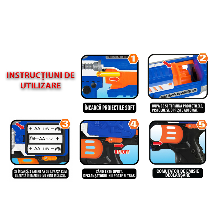 Pușcă tip NERF GUN electrică de jucărie cu tragere automată cu gloanțe moi [6]