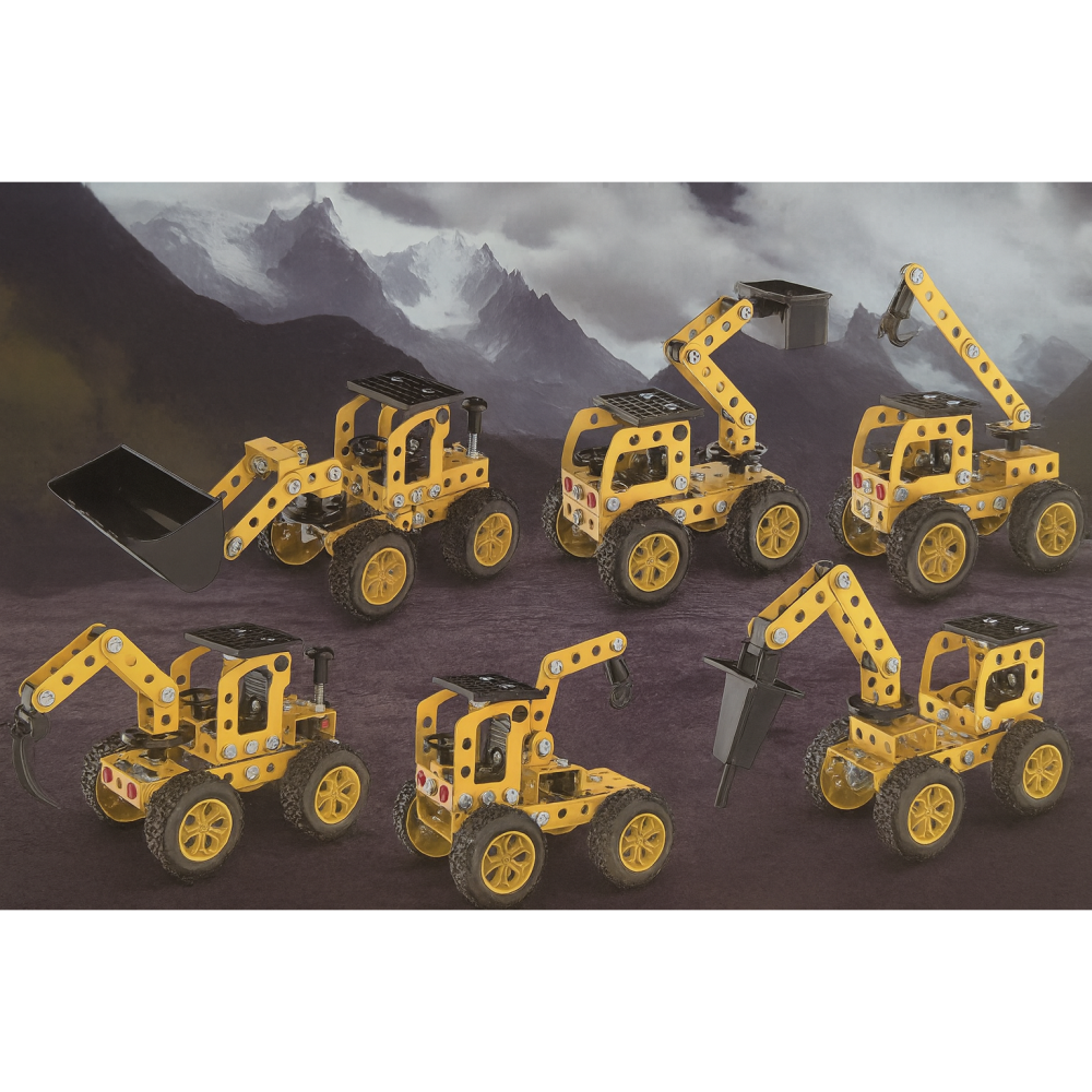 Set construcție metalic STEM 6 în 1, vehicule utilaje, 146 piese, unelte incluse, model educativ, 8+ ani [8]