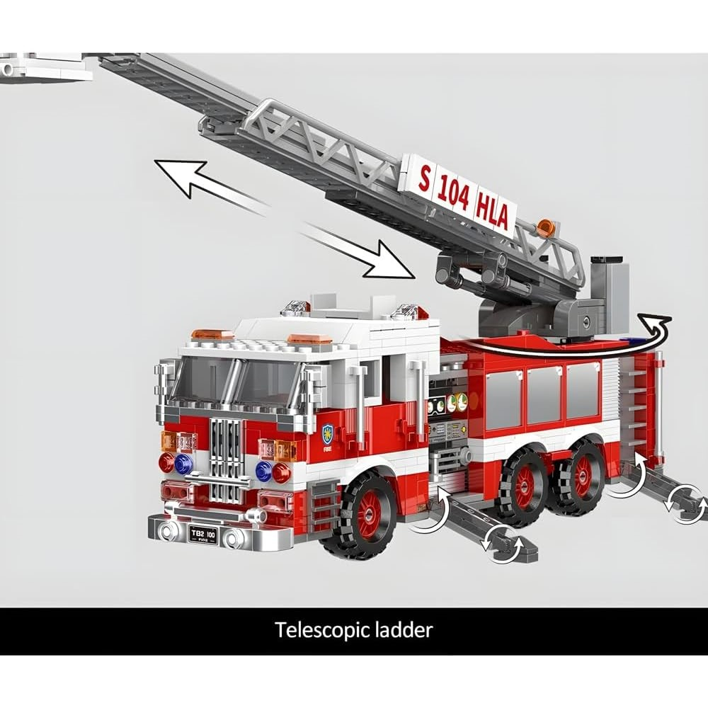 Set de Construcit din 711 piese - Mașină de Pompieri cu Scară Rotativă, pentru copii 6+ [8]