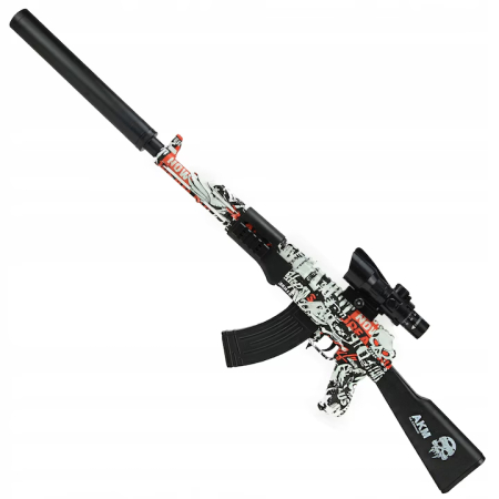 Arme de Jucărie - Pușcă de jucărie electrică AKM cu bile gel, tragere automată, cu lunetă și amortizor, încărcare USB