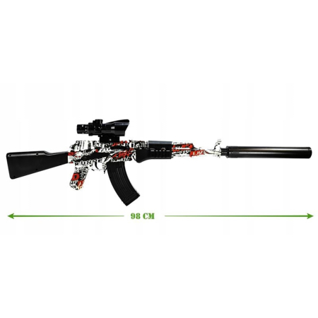 Pușcă de jucărie electrică AKM cu bile gel, tragere automată, cu lunetă și amortizor, încărcare USB [1]