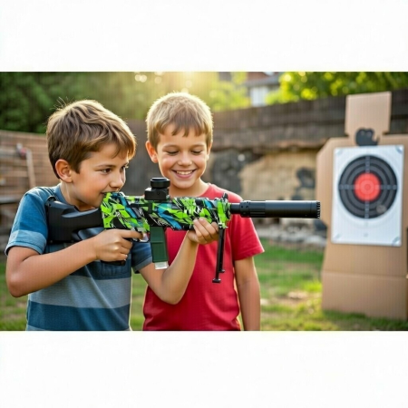 Pușcă de jucărie electrică cu bile gel, tragere automată, model M249, cu lumină, încărcare USB [5]