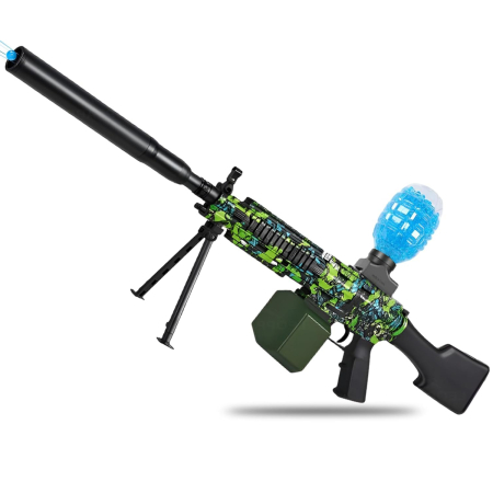 Arme de Jucărie - Pușcă de jucărie electrică cu bile gel, tragere automată, model M249, cu lumină, încărcare USB