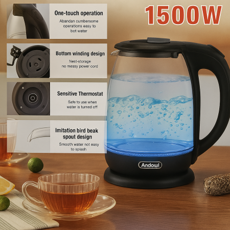 Fierbător electric din sticlă 1.8L, 1500W, iluminare LED, fierbere rapidă [1]