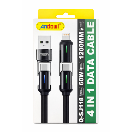 Cablu de date și încărcare 4 în 1, USB - Lightning / USB-C / USB-C, 120W, 1m, încărcare rapidă [2]