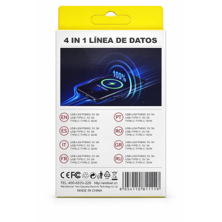 Cablu de date și încărcare 4 în 1, USB - Lightning / USB-C / USB-C, 120W, 1m, încărcare rapidă [3]