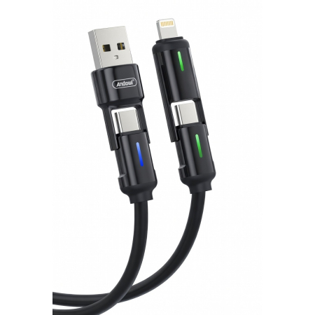 Cabluri - Cablu de date și încărcare 4 în 1, USB - Lightning / USB-C / USB-C, 120W, 1m, încărcare rapidă