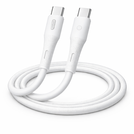 Cabluri - Cablu de date și încărcare USB-C - USB-C, 100W, 1m, încărcare rapidă, fast charge, cablu rezistent, Alb