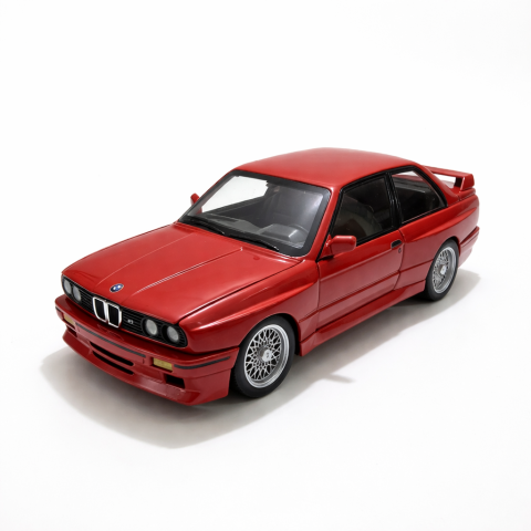 Machete Auto - Machetă Auto BMW M3 E30 Roșu Metalizat, Metal, Scara 1:24