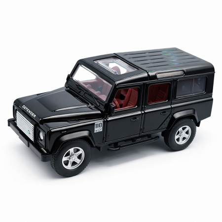 Machete Auto - Machetă Auto Land Rover Defender 110 Negru Metalizat, Metal, Scara 1:32