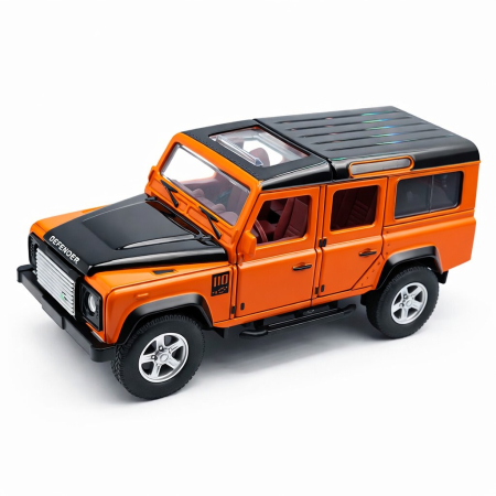 Machete Auto - Machetă Auto Land Rover Defender 110 Portocaliu, Metal, Scara 1:32