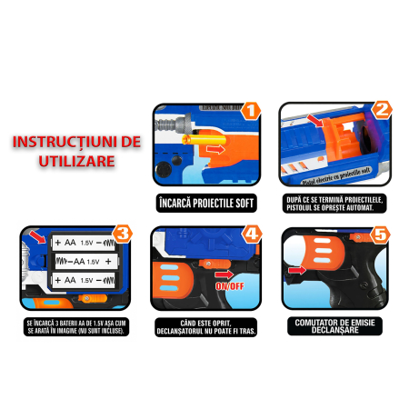 Pușcă tip NERF GUN electrică de jucărie cu tragere automată cu gloanțe moi [5]