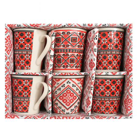 Accesorii Bucătărie - Set 6 căni cu motive tradiționale românești, 200 ml