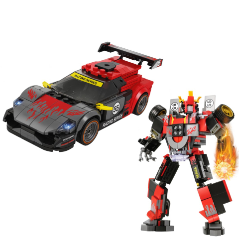 Seturi de construit - Set de Construit din 456 piese - Mașină Sport roșie care se transformă în Robot