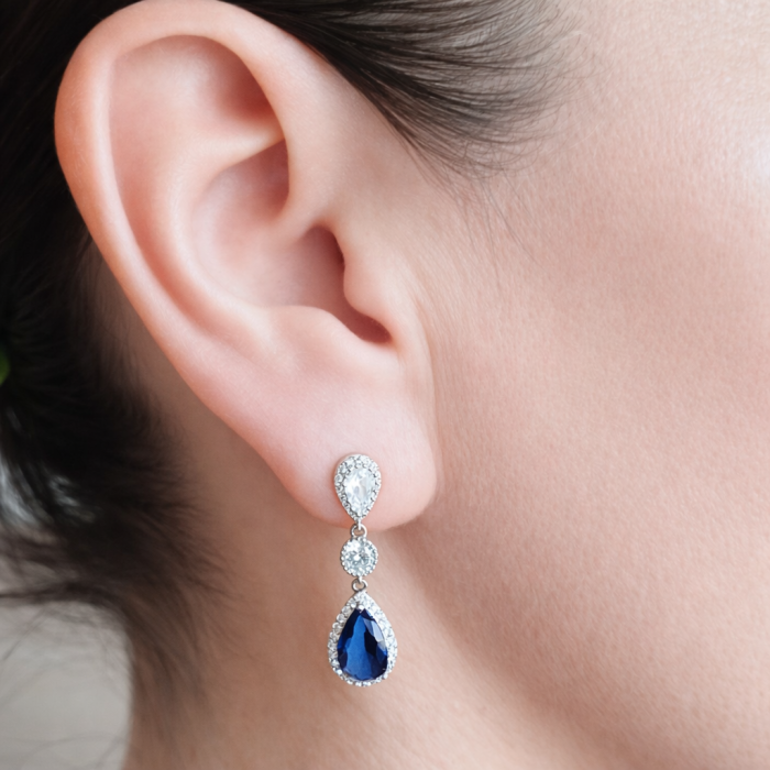 Cercei stil vintage placati cu argint 925, cu cristale de zirconiu albastru-safir [4]