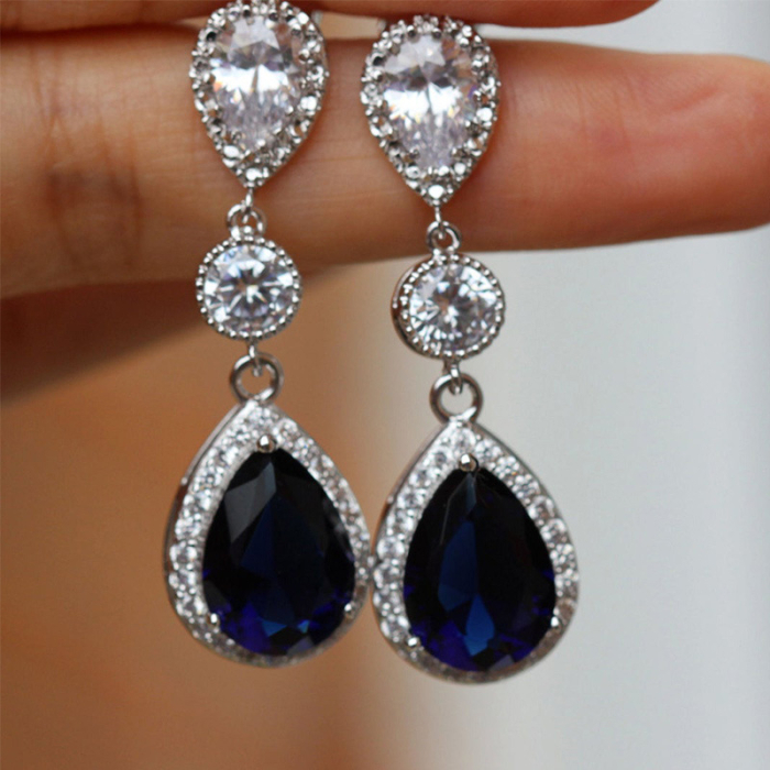 Cercei stil vintage placati cu argint 925, cu cristale de zirconiu albastru-safir [3]