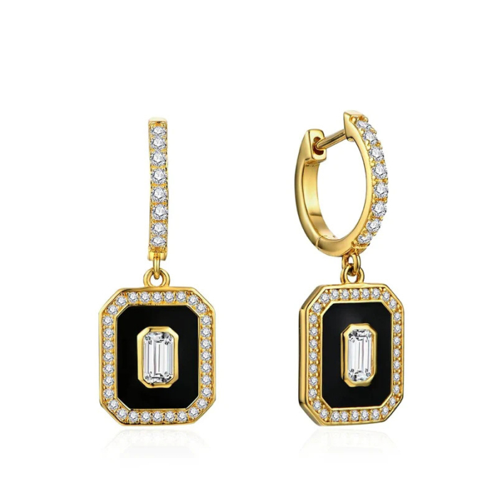 Cercei stil vintage rectangulari negri, placati cu aur de 18 K, cu cristale de zirconiu [3]