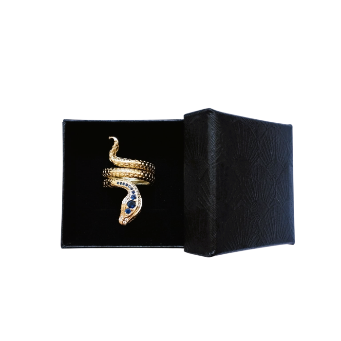 Inel exotic model sarpe, placat cu aur de 18 K, cu cristale de zirconiu albastre [6]