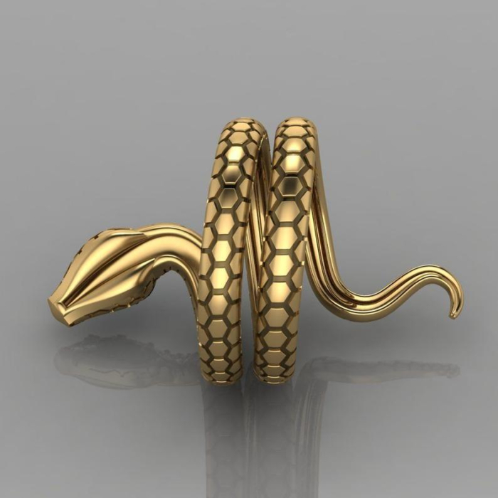 Inel exotic model sarpe, placat cu aur de 18 K, cu cristale de zirconiu albastre [4]