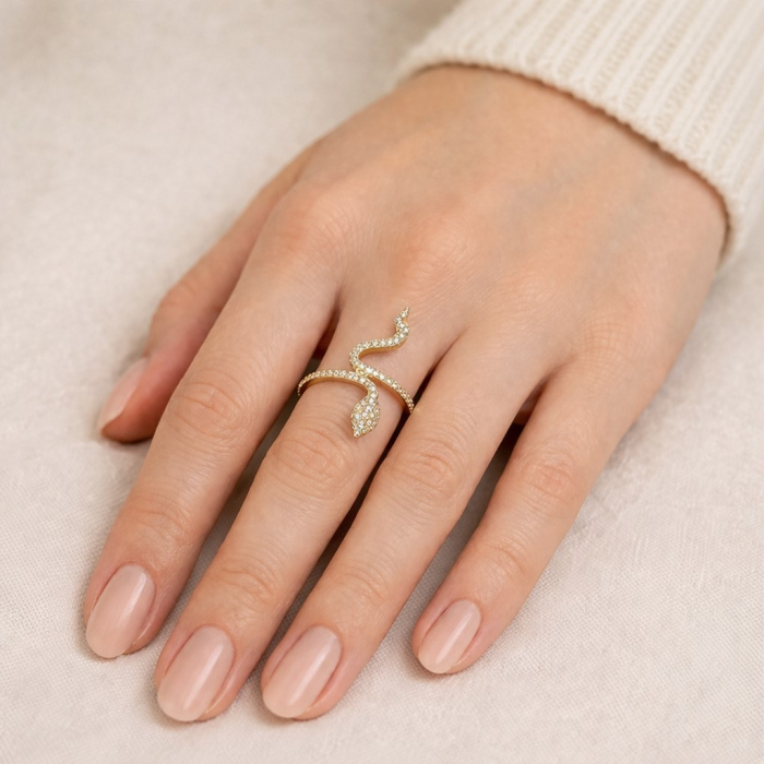 Inel sarpe placat cu aur de 18 K, cristale zirconiu, CAOSHI, colectia Mystique, marime 6 [5]