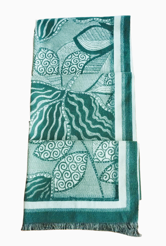 Sal din vascoza verde-menta cu print frunze, 195 x 65 cm [3]