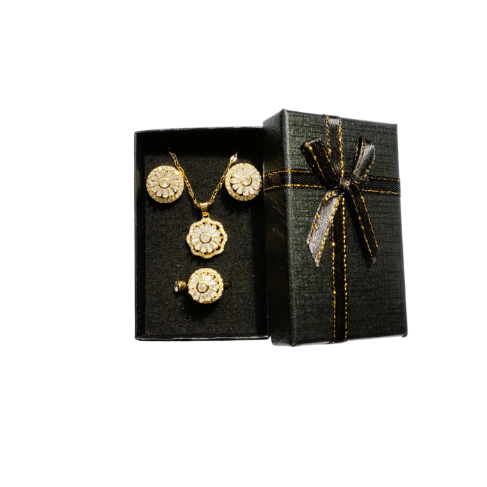 Set bijuterii floare, placate cu aur de 18 K, cu pandantiv rotativ si strasuri [6]
