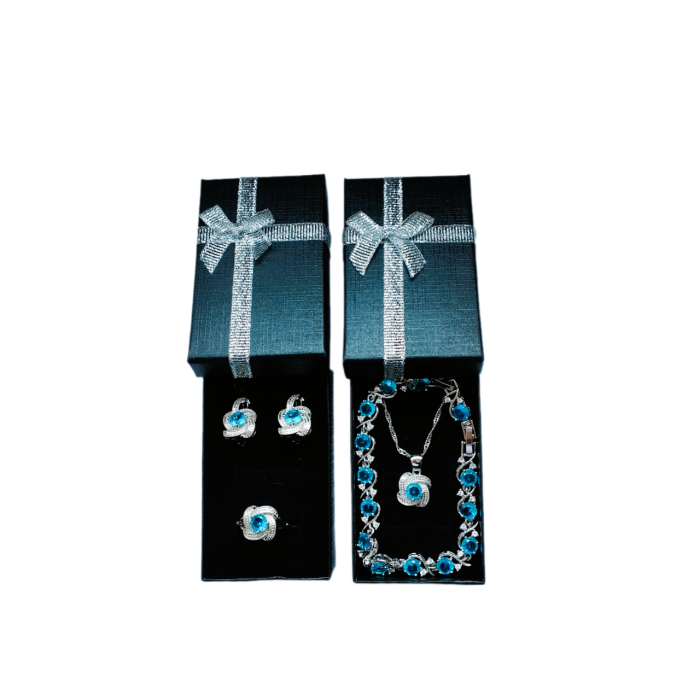 Set bijuterii placate cu argint 925, cu cristale de zirconiu bleu-turcoise [2]