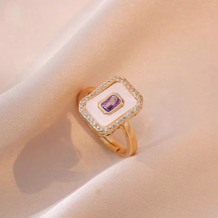 Set bijuterii vintage rectangulare, placate cu aur de 18 K, cu cristale de zirconiu violet. sidef si strasuri [4]