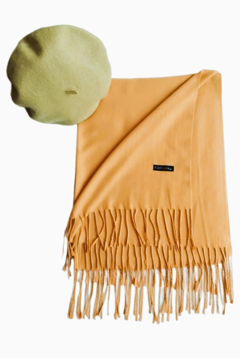 Set sal din casmir gri-deschis cu bereta asortata in stil frantuzesc, 200 x 75 cm [58]