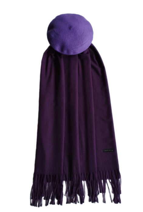 Set sal din casmir gri-deschis cu bereta asortata in stil frantuzesc, 200 x 75 cm [117]