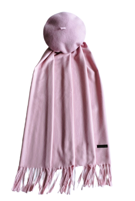 Set sal din casmir gri-deschis cu bereta asortata in stil frantuzesc, 200 x 75 cm [99]
