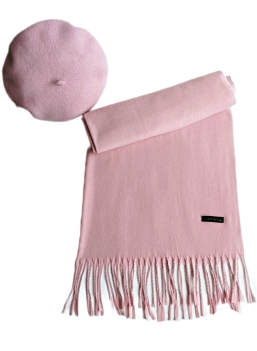 Set sal din casmir gri-deschis cu bereta asortata in stil frantuzesc, 200 x 75 cm [96]