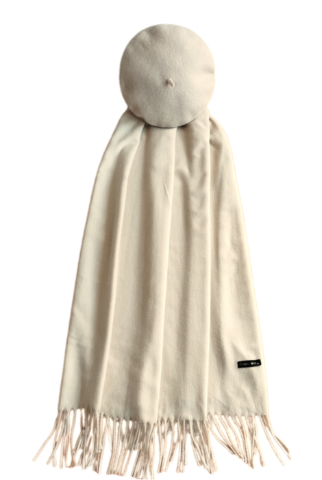 Set sal din casmir gri-deschis cu bereta asortata in stil frantuzesc, 200 x 75 cm [20]