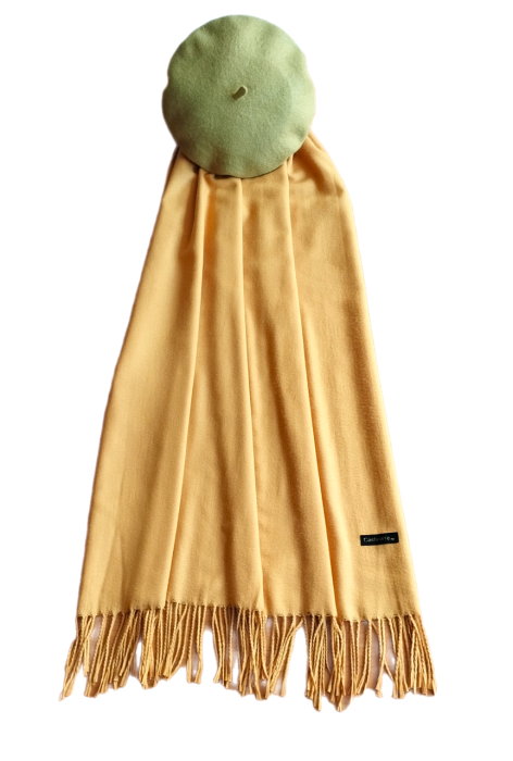 Set sal din casmir gri-deschis cu bereta asortata in stil frantuzesc, 200 x 75 cm [61]