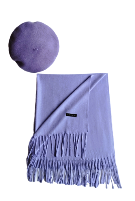 Set sal din casmir gri-deschis cu bereta asortata in stil frantuzesc, 200 x 75 cm [51]