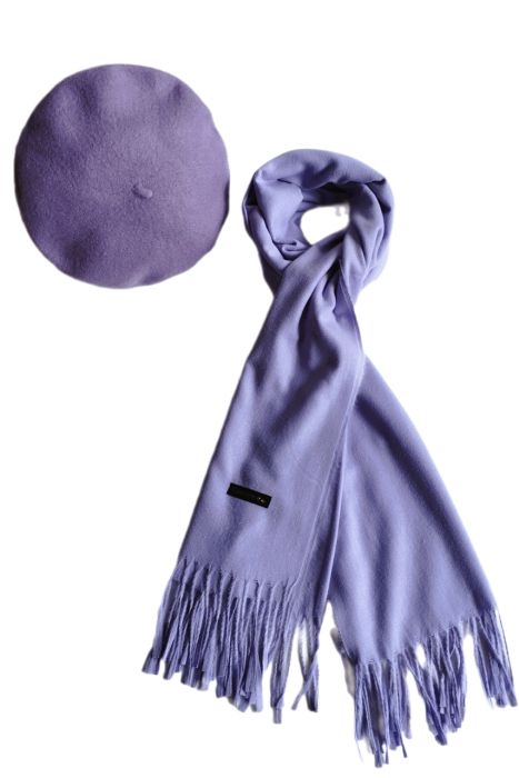 Set sal din casmir gri-deschis cu bereta asortata in stil frantuzesc, 200 x 75 cm [53]