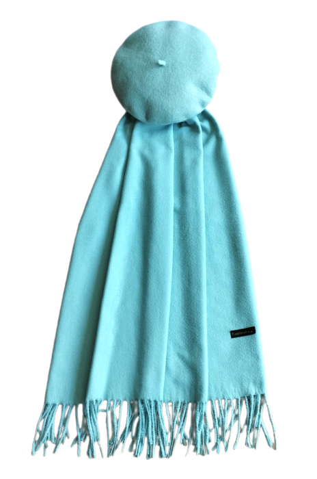 Set sal din casmir gri-deschis cu bereta asortata in stil frantuzesc, 200 x 75 cm [110]
