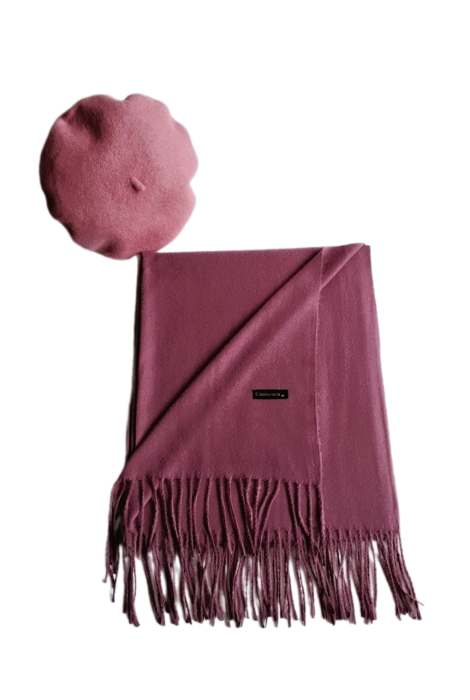 Set sal din casmir gri-deschis cu bereta asortata in stil frantuzesc, 200 x 75 cm [81]