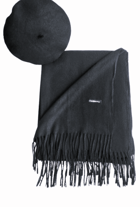 Set sal din casmir gri-deschis cu bereta asortata in stil frantuzesc, 200 x 75 cm [63]