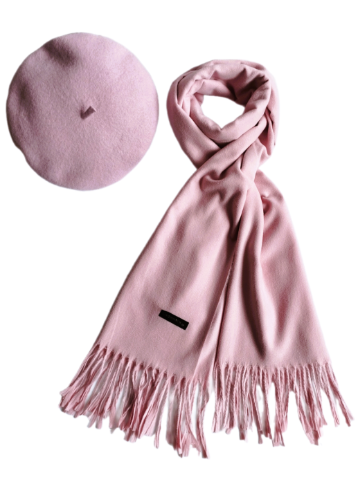 Set sal din casmir gri-deschis cu bereta asortata in stil frantuzesc, 200 x 75 cm [98]